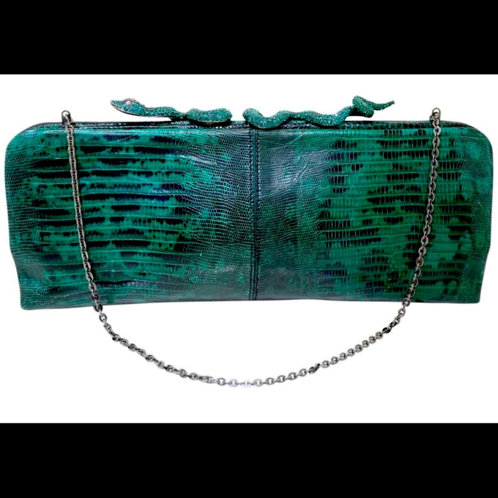 Valentino lizard skin evening bag/clutch with encrusted crystal snake closure